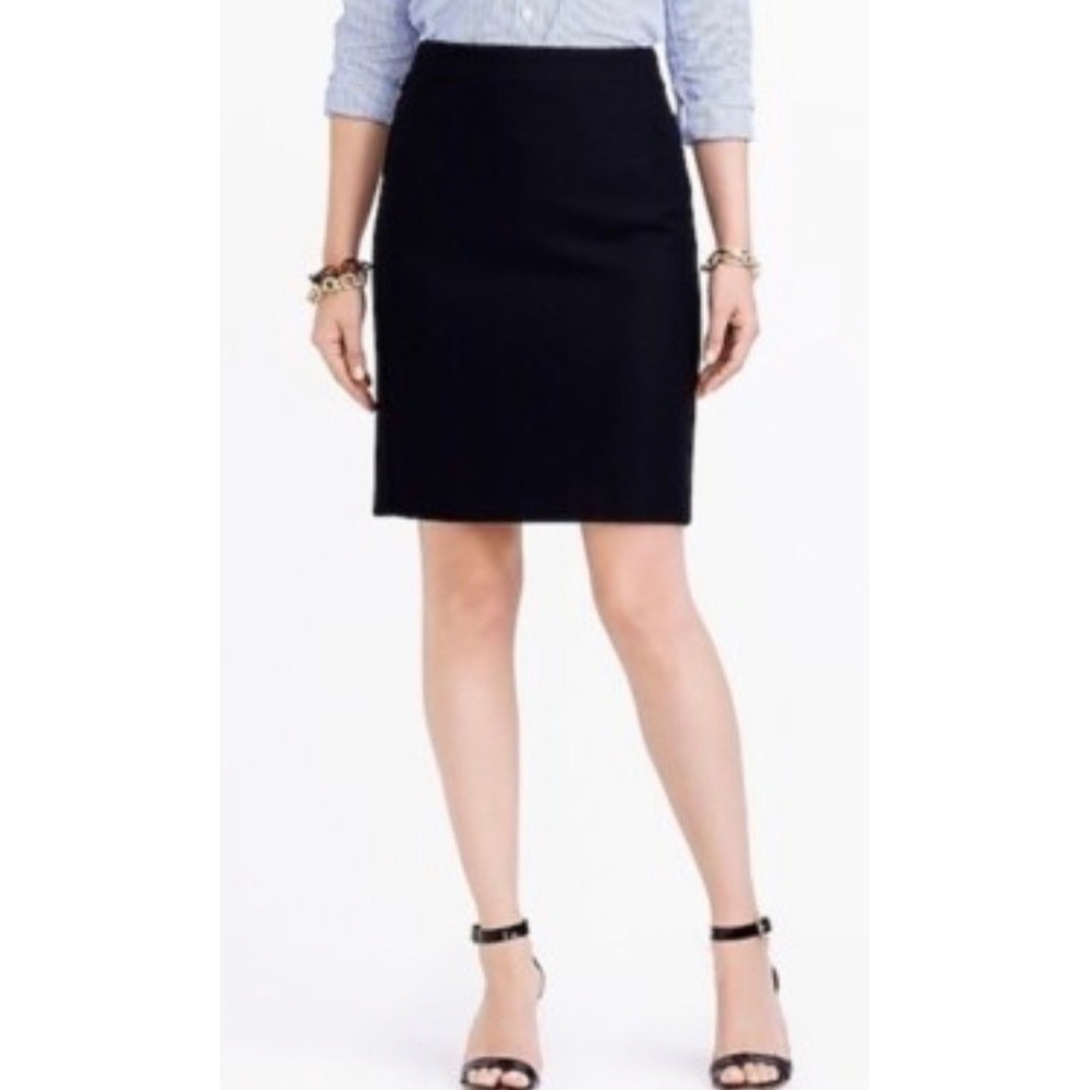 J.Crew Pencil Skirt Women 6 Black 100% Wool Side Zip Knee Length Office